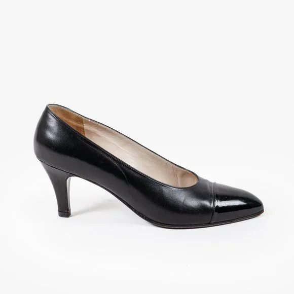 Chanel Vintage Black Cap Toe Heels